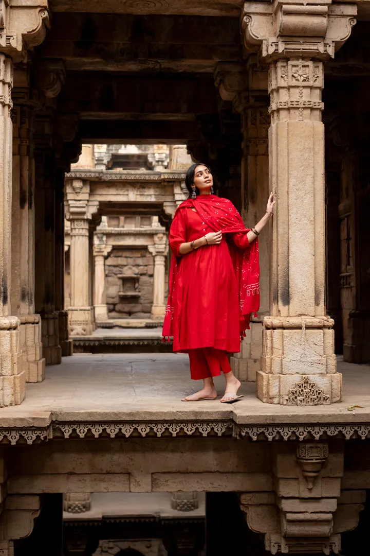 Poppy red kurta set with dupatta