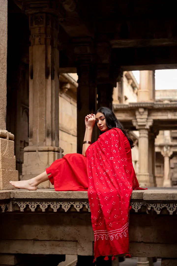 Poppy red kurta set with dupatta