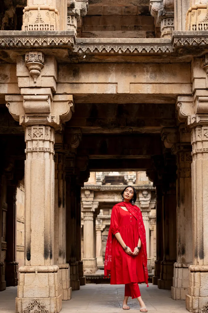 Poppy red kurta set with dupatta