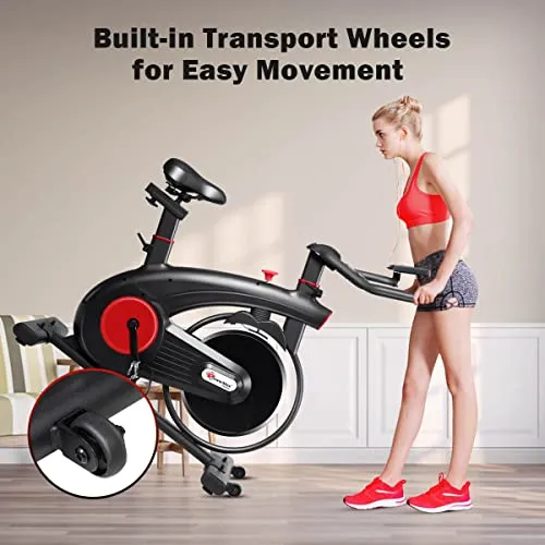 PowerMax Fitness Steel B-S2 Exercise Spin Bike with Flywheel, 14 kg, Saddle Adjustment and Adjustable Foot Strap for Home Workout, Black