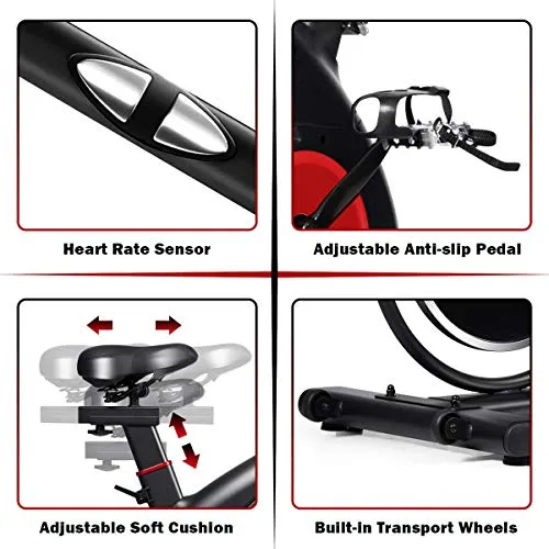 PowerMax Fitness Steel B-S2 Exercise Spin Bike with Flywheel, 14 kg, Saddle Adjustment and Adjustable Foot Strap for Home Workout, Black