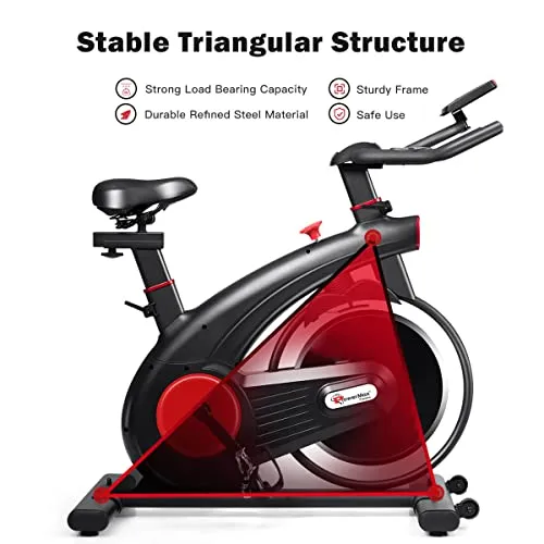 PowerMax Fitness Steel B-S2 Exercise Spin Bike with Flywheel, 14 kg, Saddle Adjustment and Adjustable Foot Strap for Home Workout, Black