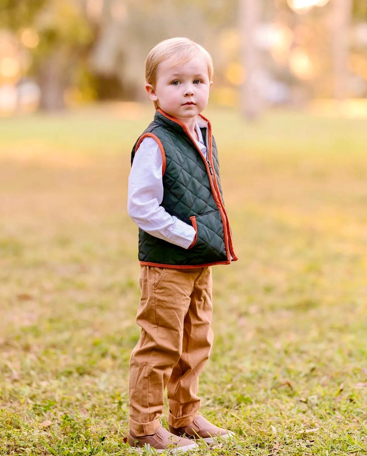 Puffer Vest -- Moss w/ Saffron Cord