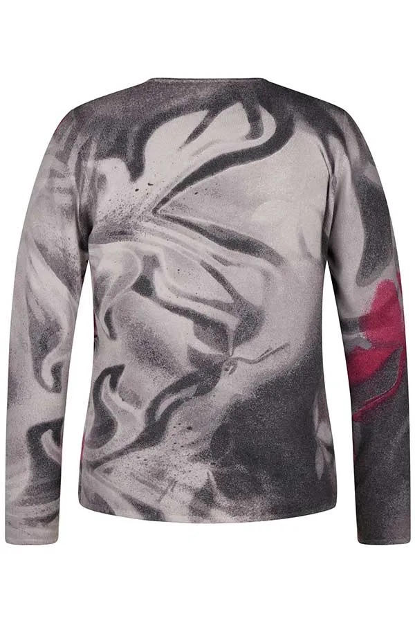 PURPLE ABSTRACT FLORAL PRINT PULLOVER