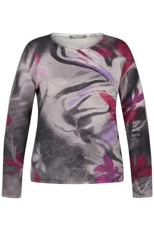PURPLE ABSTRACT FLORAL PRINT PULLOVER