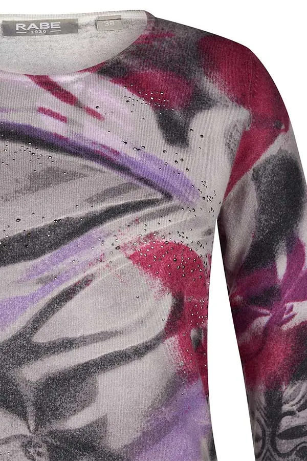 PURPLE ABSTRACT FLORAL PRINT PULLOVER
