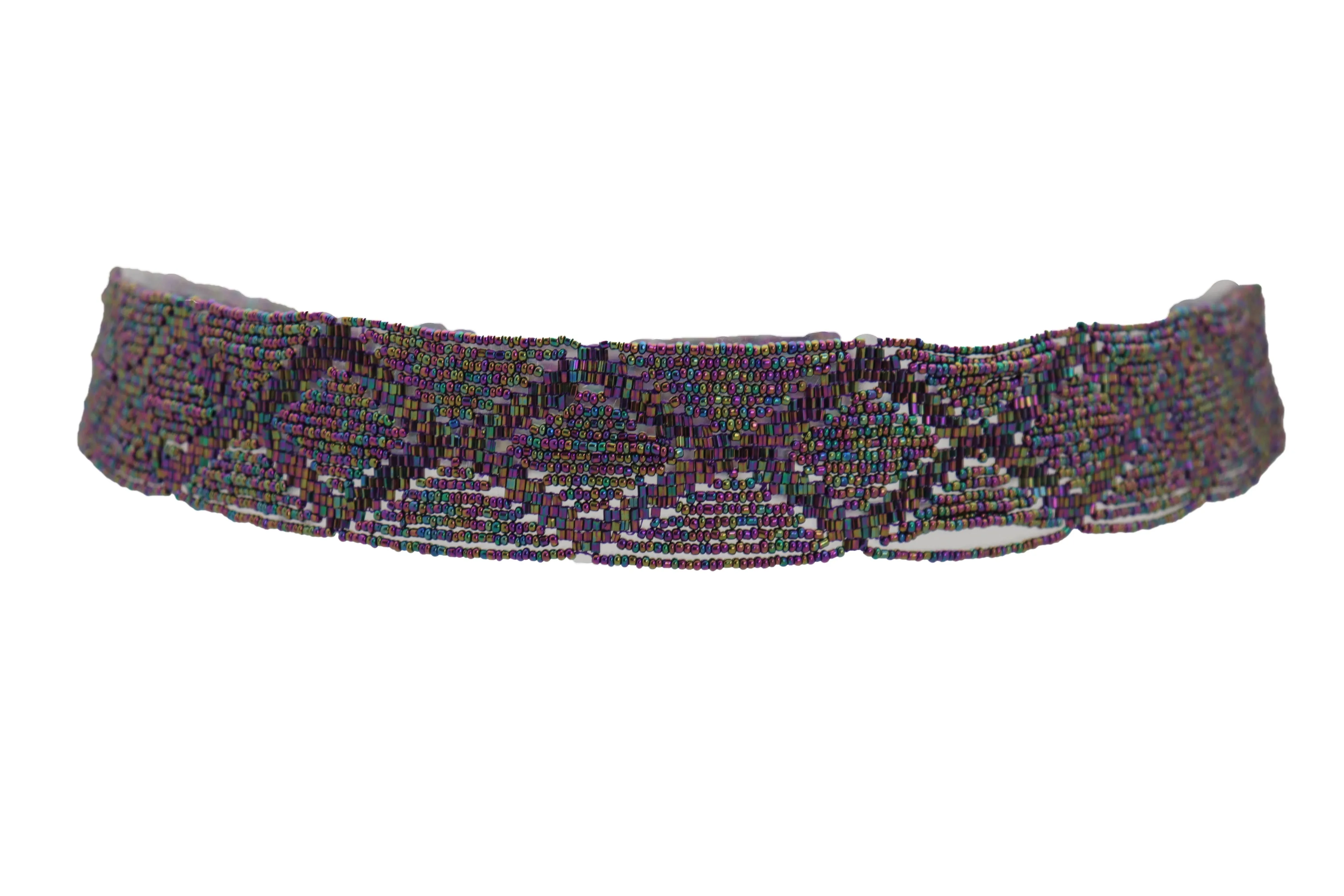 Purple Beads Wrap Around Tie Geometric Fashion Belt Hip Waist Fit Size S M