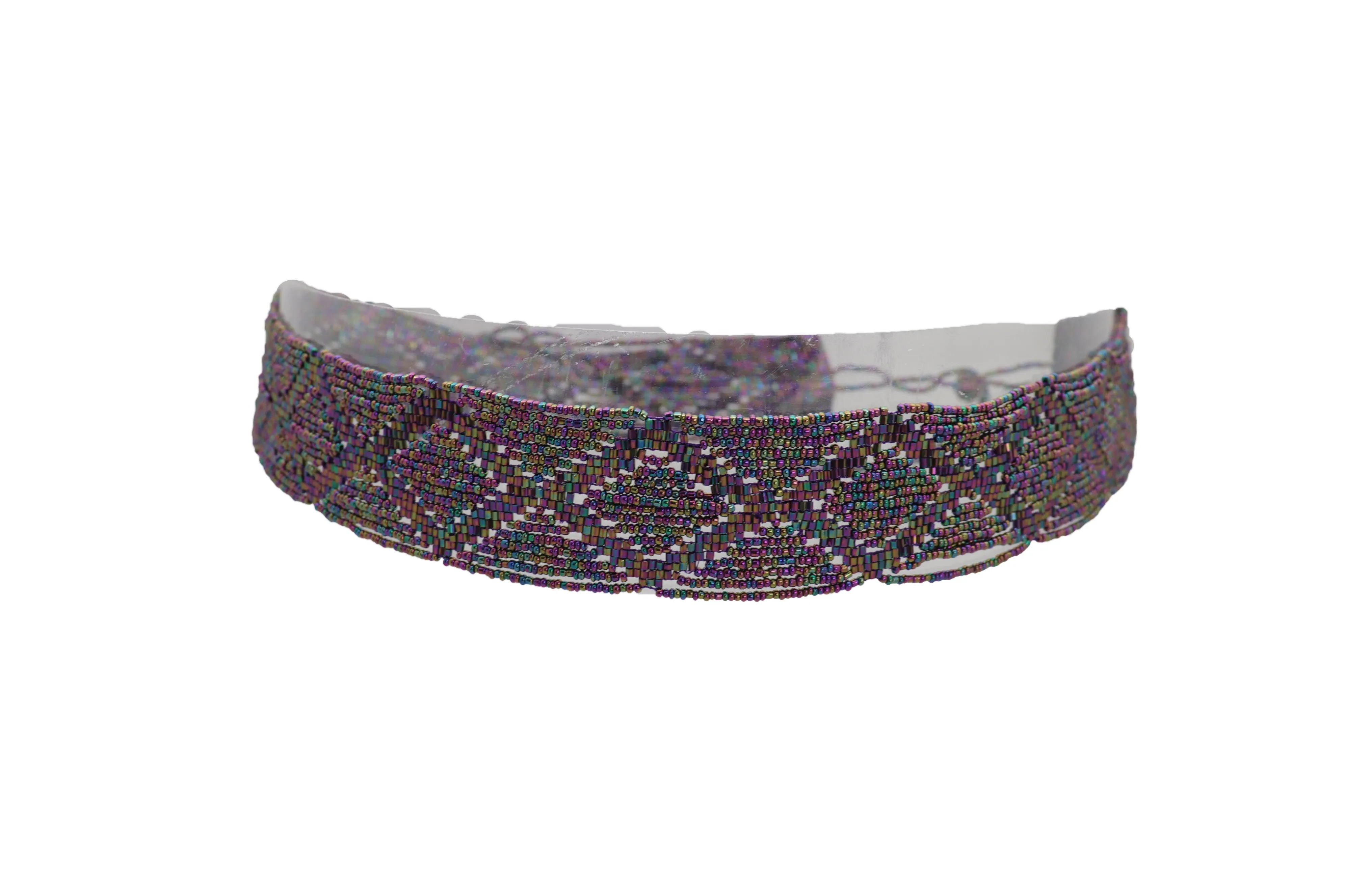 Purple Beads Wrap Around Tie Geometric Fashion Belt Hip Waist Fit Size S M