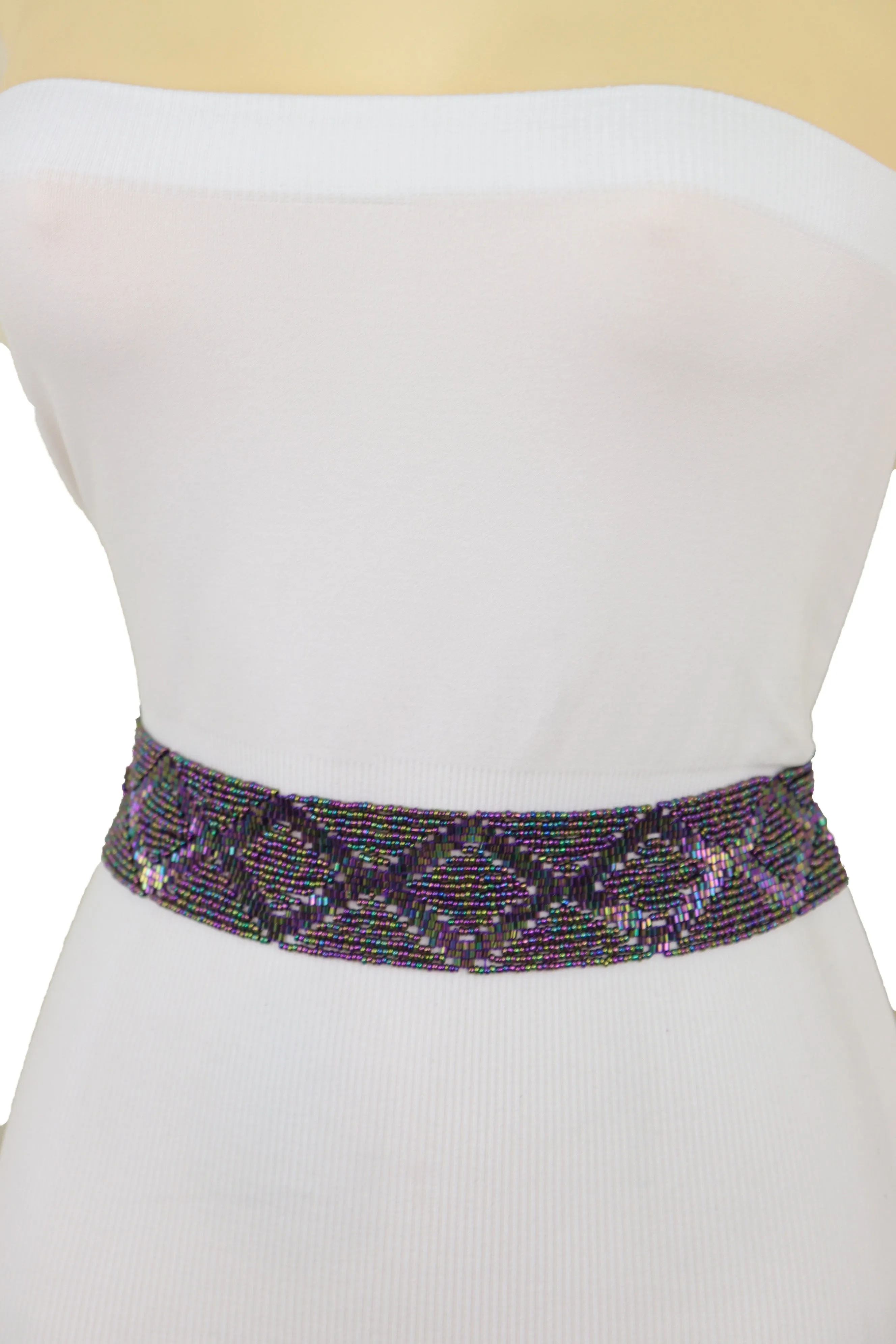 Purple Beads Wrap Around Tie Geometric Fashion Belt Hip Waist Fit Size S M