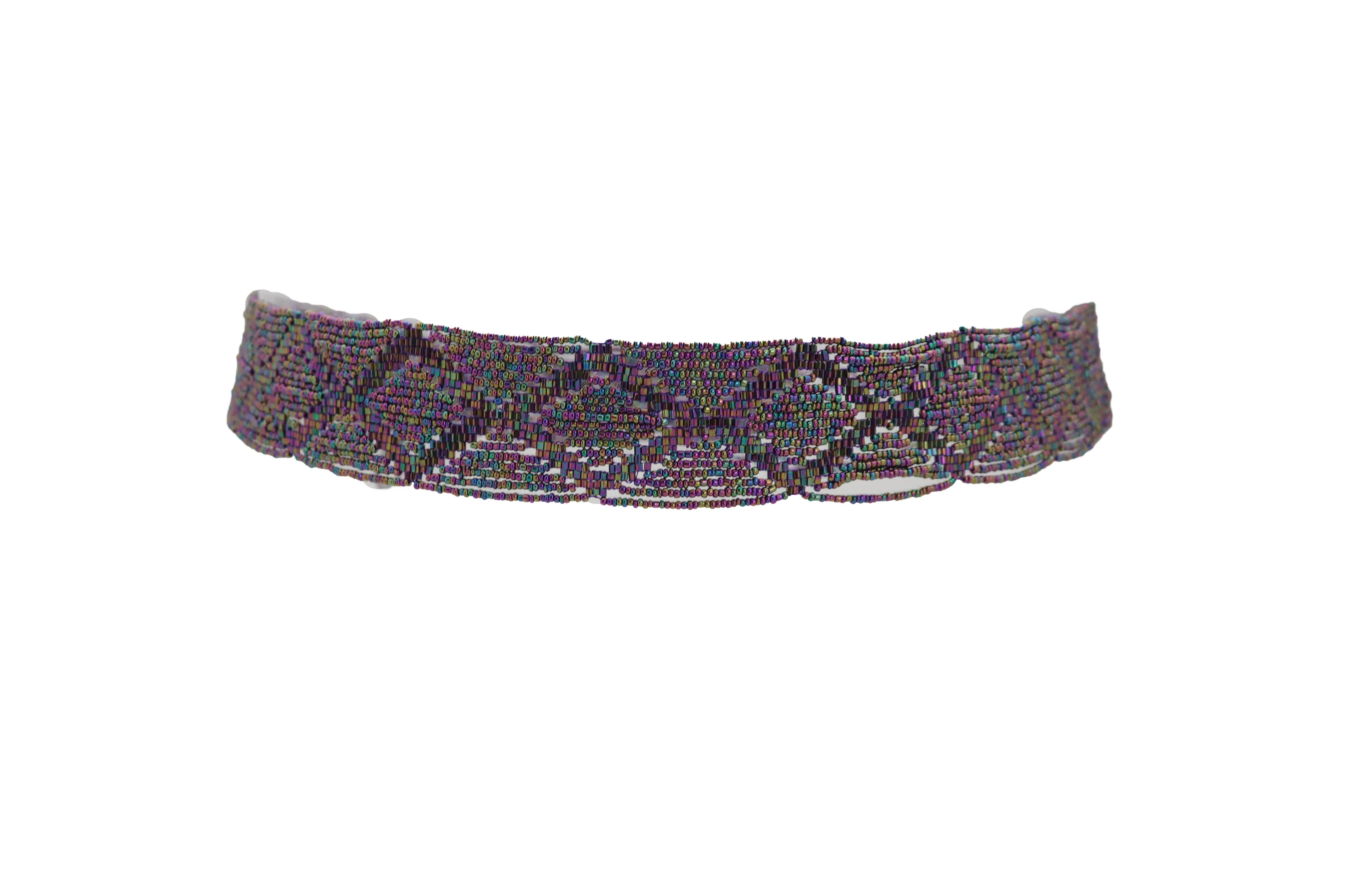 Purple Beads Wrap Around Tie Geometric Fashion Belt Hip Waist Fit Size S M