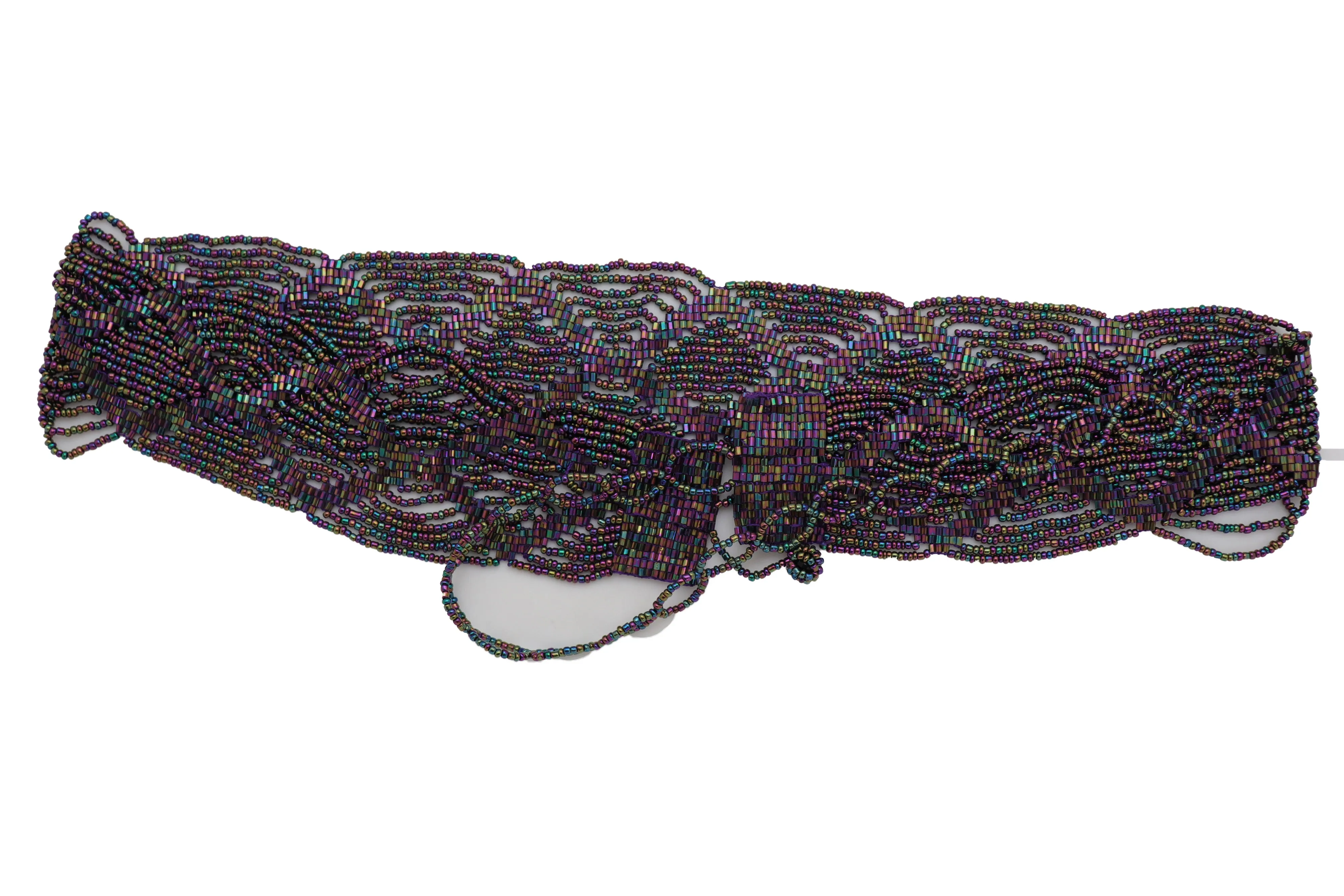 Purple Beads Wrap Around Tie Geometric Fashion Belt Hip Waist Fit Size S M