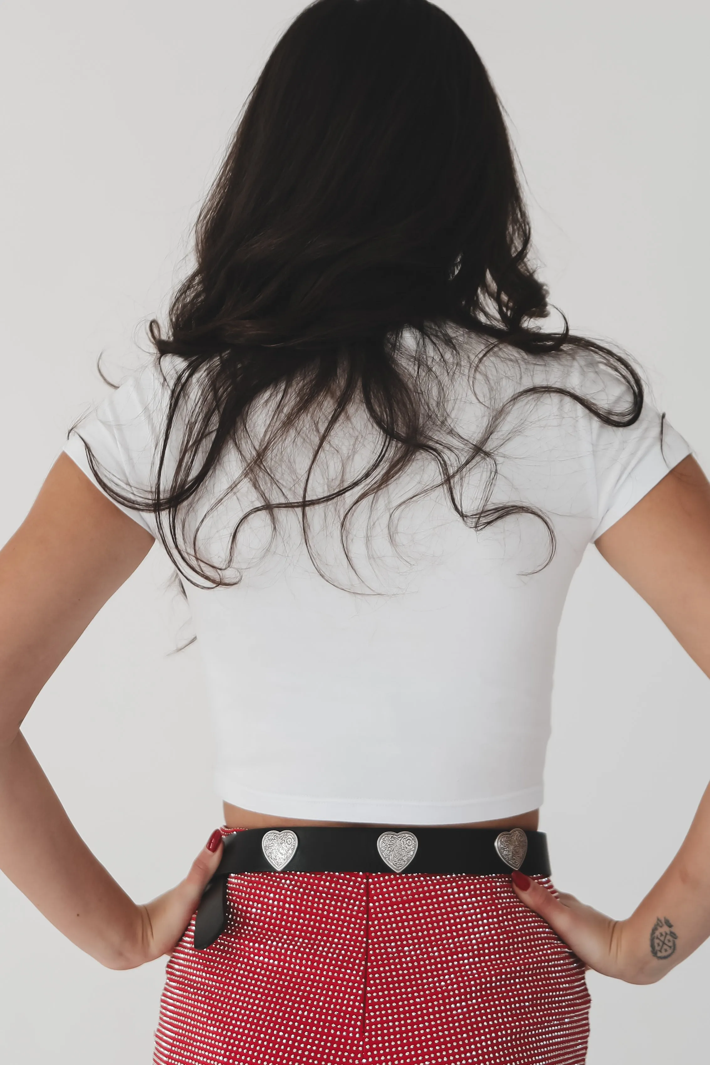 Put It On The Cowboys Tab Graphic Short Sleeve Babydoll Cropped Tee