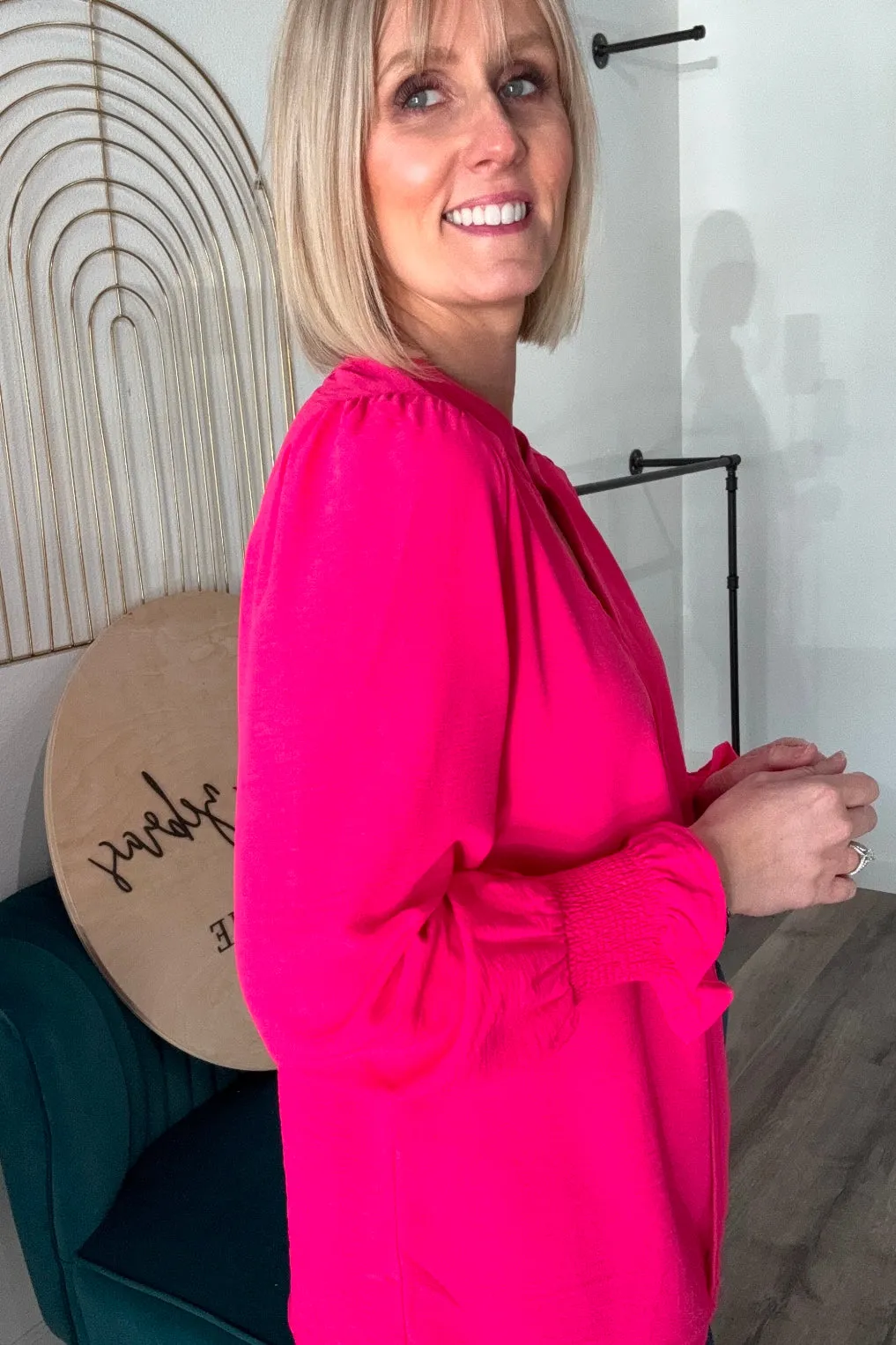 Racine Shirred Cuff Notch Blouse