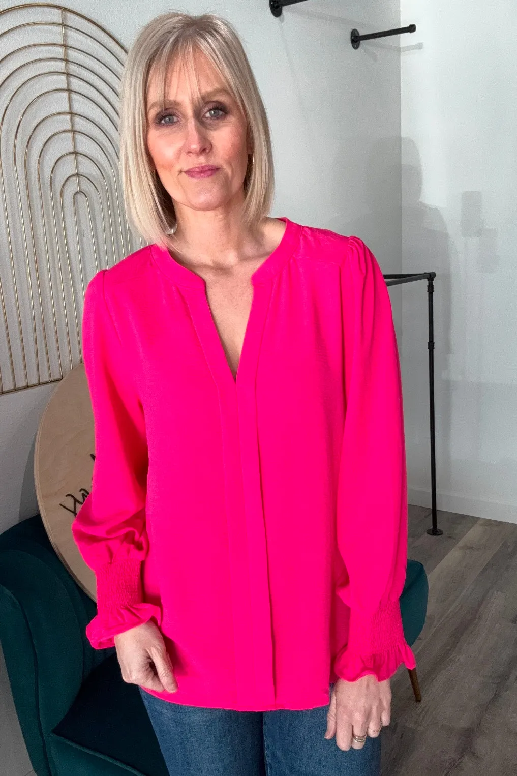 Racine Shirred Cuff Notch Blouse