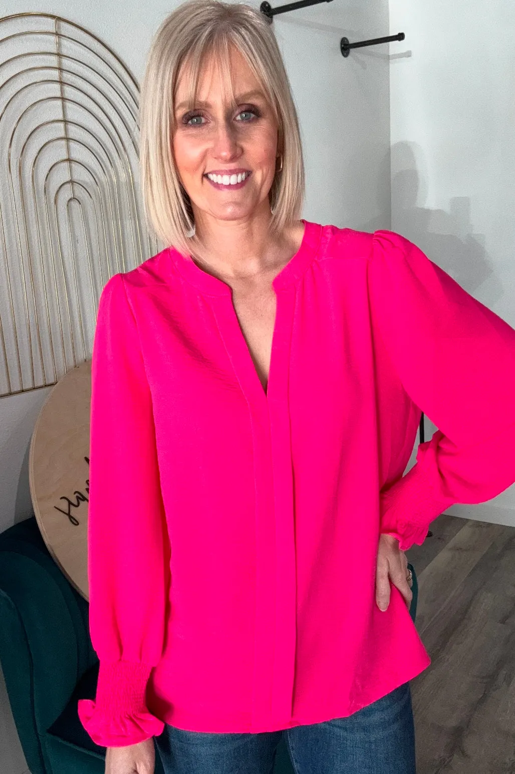Racine Shirred Cuff Notch Blouse
