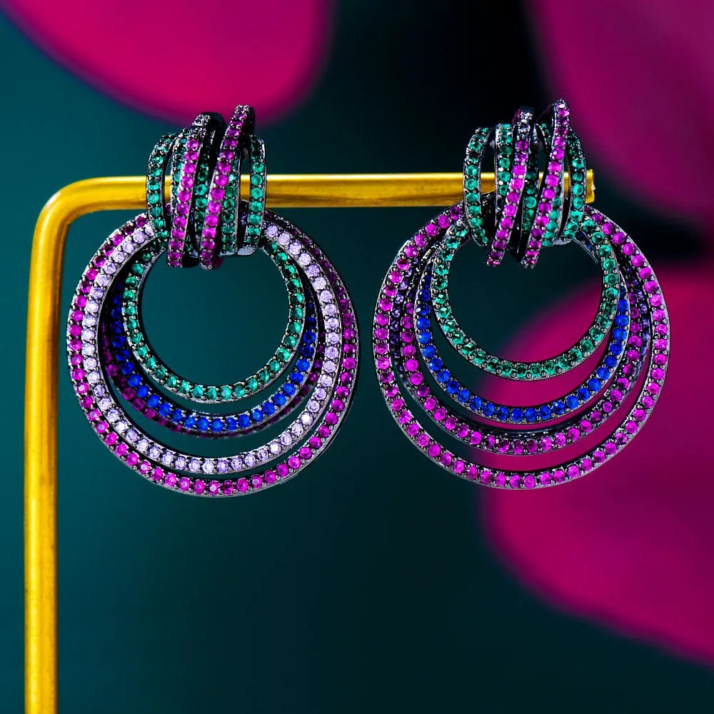 Rainbow Gold Plated Silver & Black Inspired Crossover Earrings