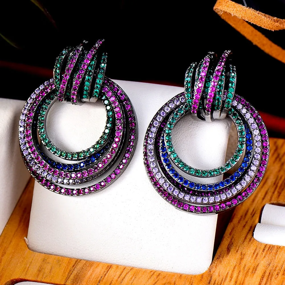Rainbow Gold Plated Silver & Black Inspired Crossover Earrings