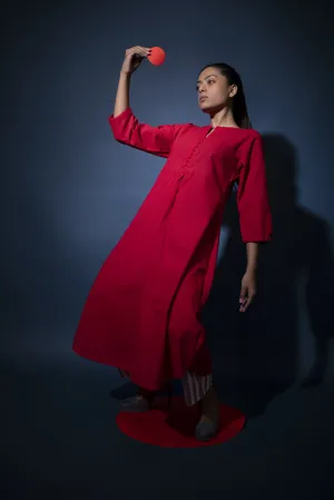 Red Kurta and Striped pants set