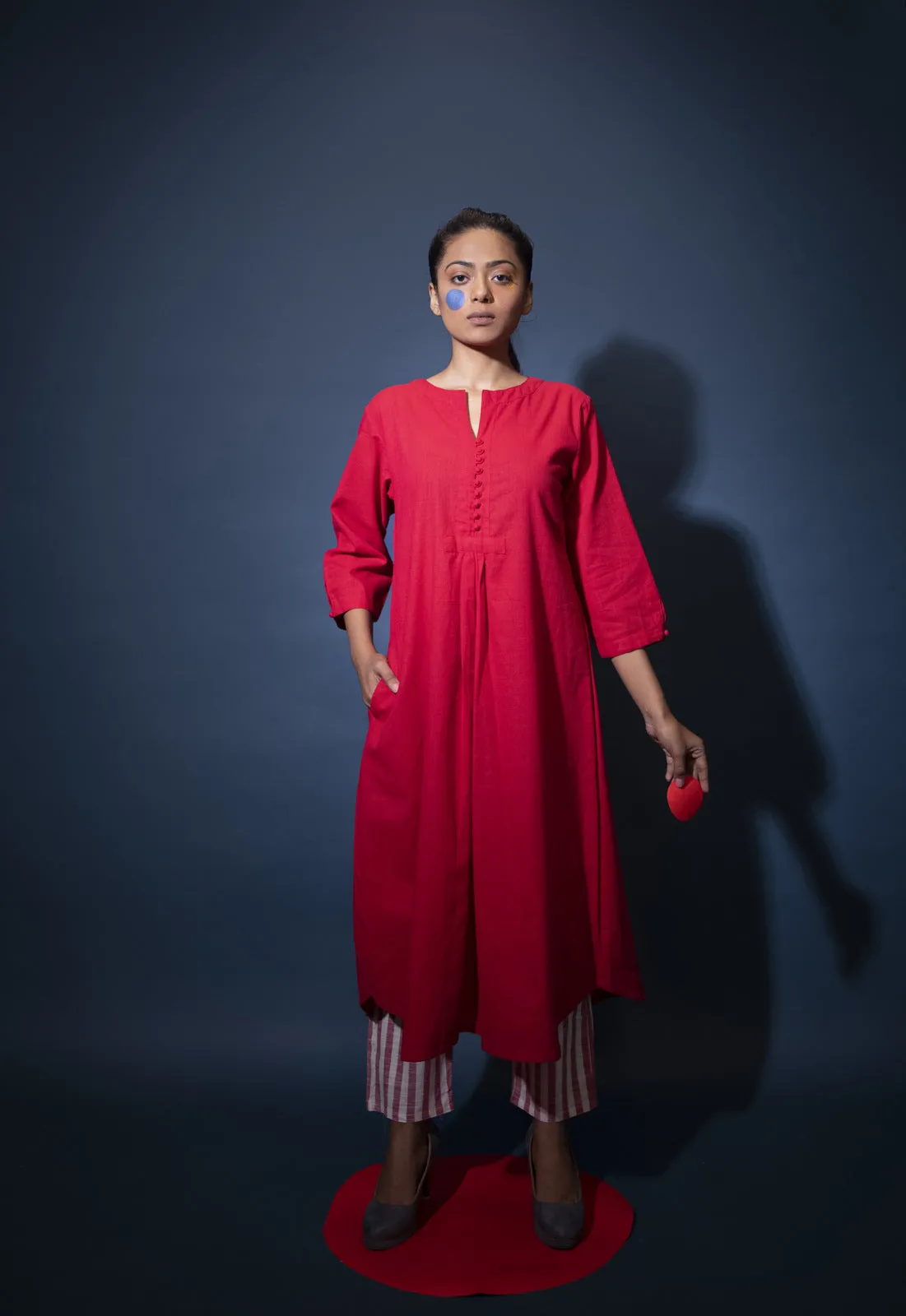 Red Kurta and Striped pants set