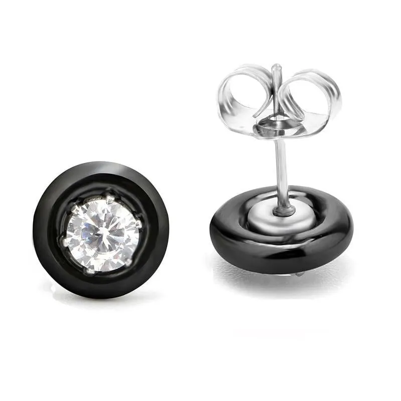 Round Black Ceramic Stud Earrings Women Wedding Jewelry