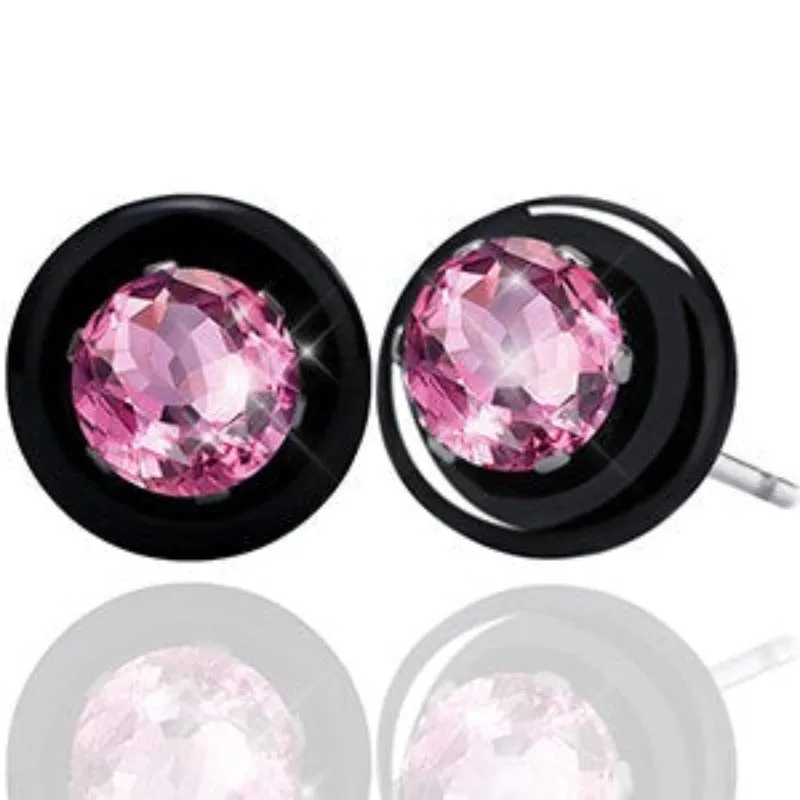 Round Black Ceramic Stud Earrings Women Wedding Jewelry