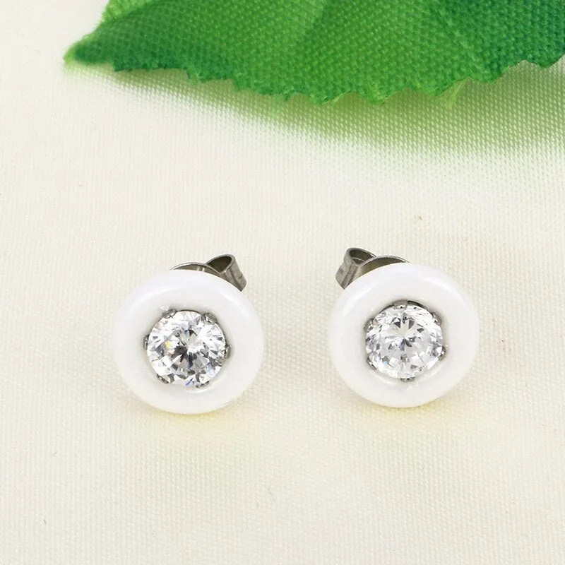 Round Black Ceramic Stud Earrings Women Wedding Jewelry