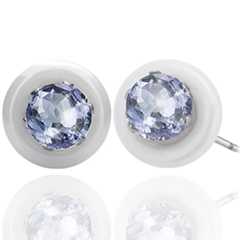 Round Black Ceramic Stud Earrings Women Wedding Jewelry
