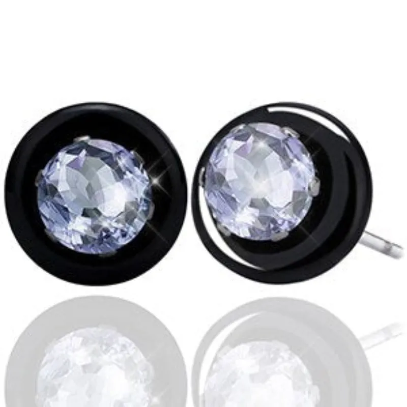 Round Black Ceramic Stud Earrings Women Wedding Jewelry