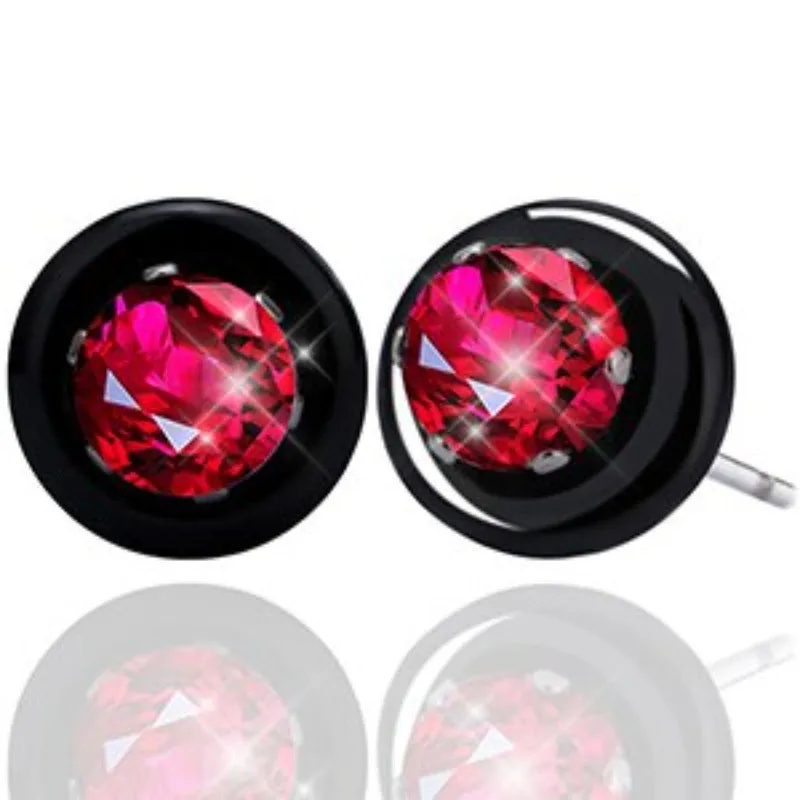 Round Black Ceramic Stud Earrings Women Wedding Jewelry