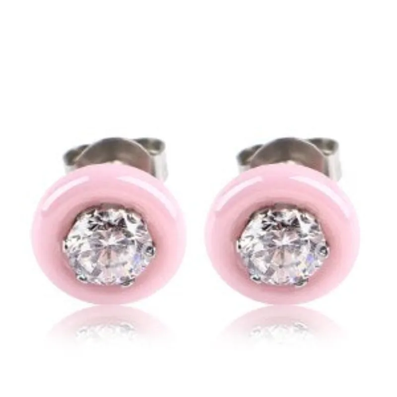 Round Black Ceramic Stud Earrings Women Wedding Jewelry