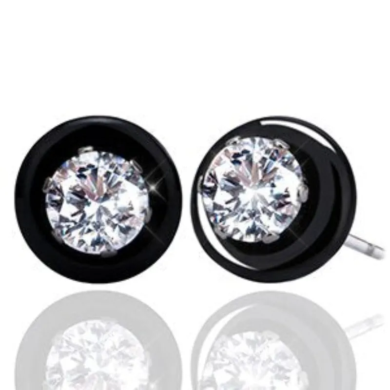 Round Black Ceramic Stud Earrings Women Wedding Jewelry