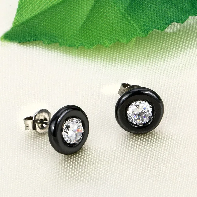 Round Black Ceramic Stud Earrings Women Wedding Jewelry