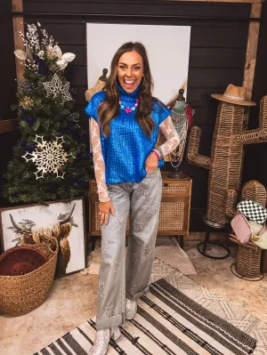 Royal Blue Metallic Foil Sweater Vest