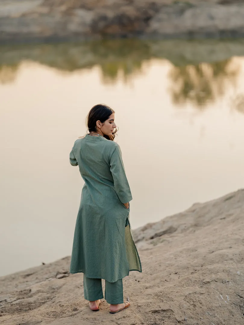 Sage green kurta set with jaamdani Dupatta