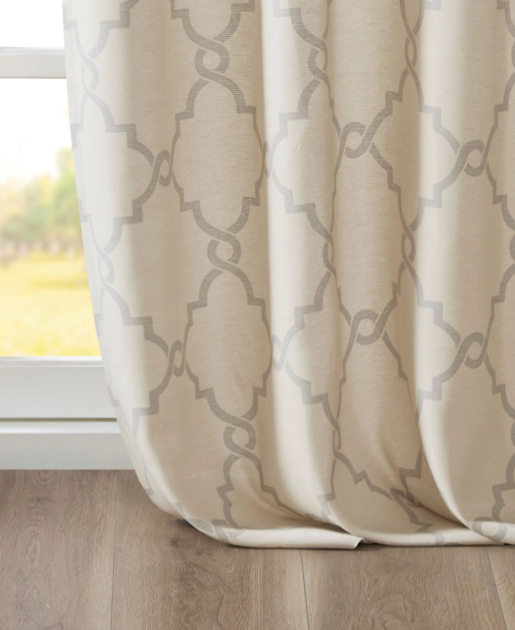 Sereno Fretwork Grommet Top Curtain Panel Seafoam