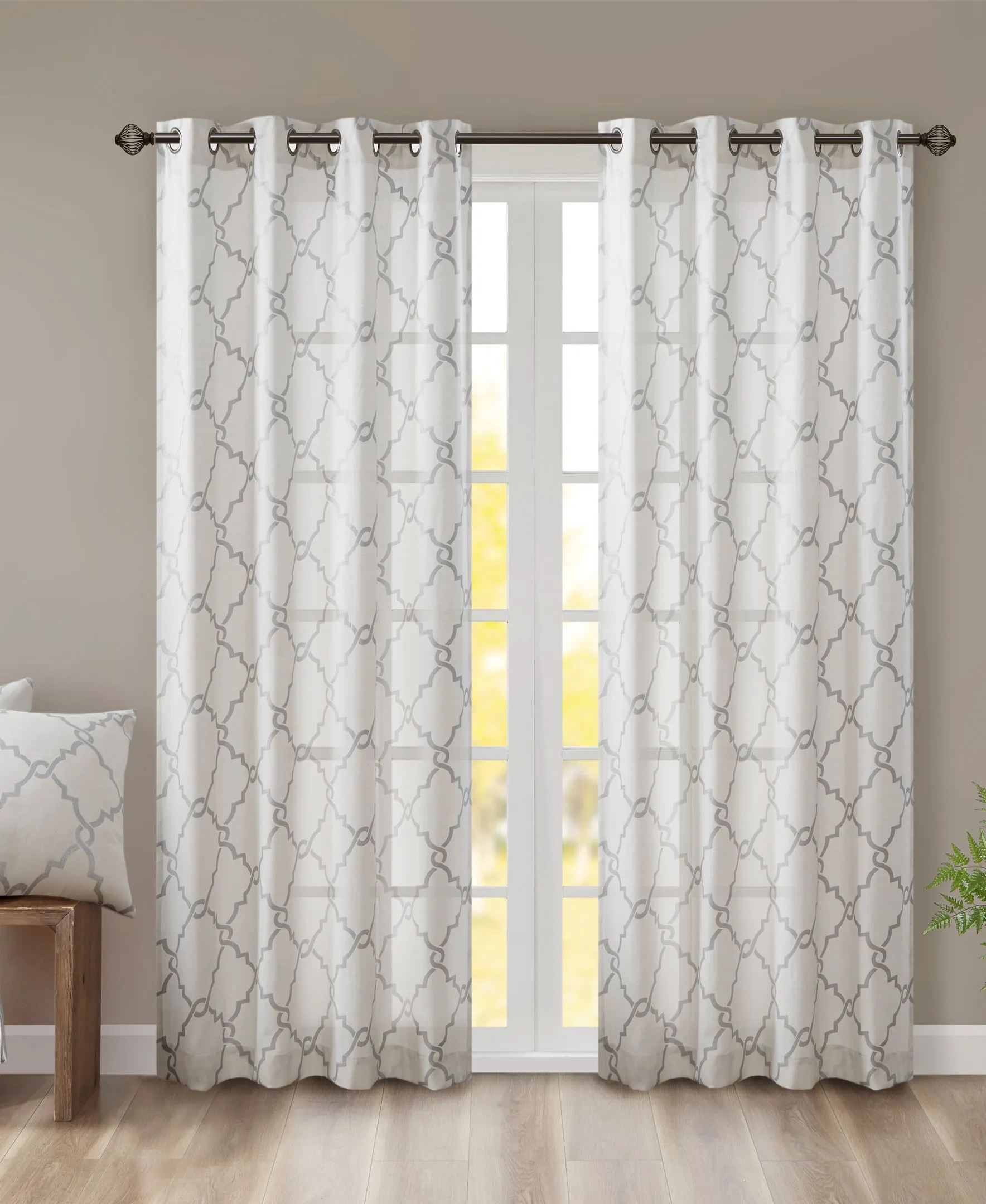 Sereno Fretwork Grommet Top Curtain Panel Seafoam