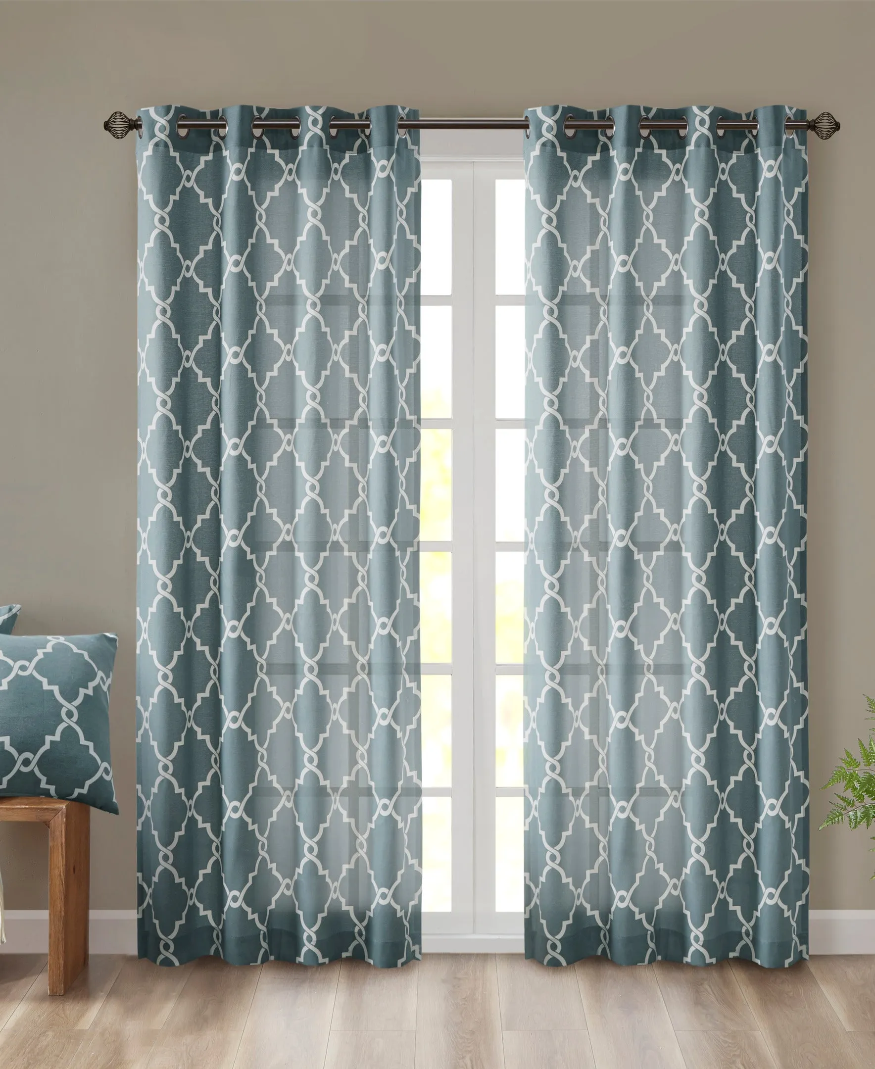 Sereno Fretwork Grommet Top Curtain Panel Seafoam