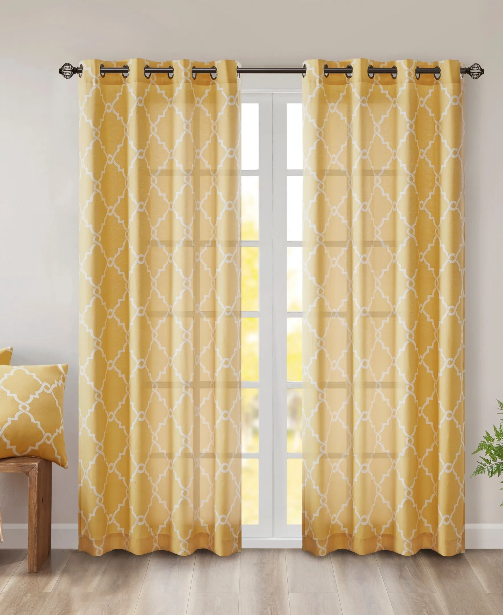 Sereno Fretwork Grommet Top Curtain Panel Seafoam