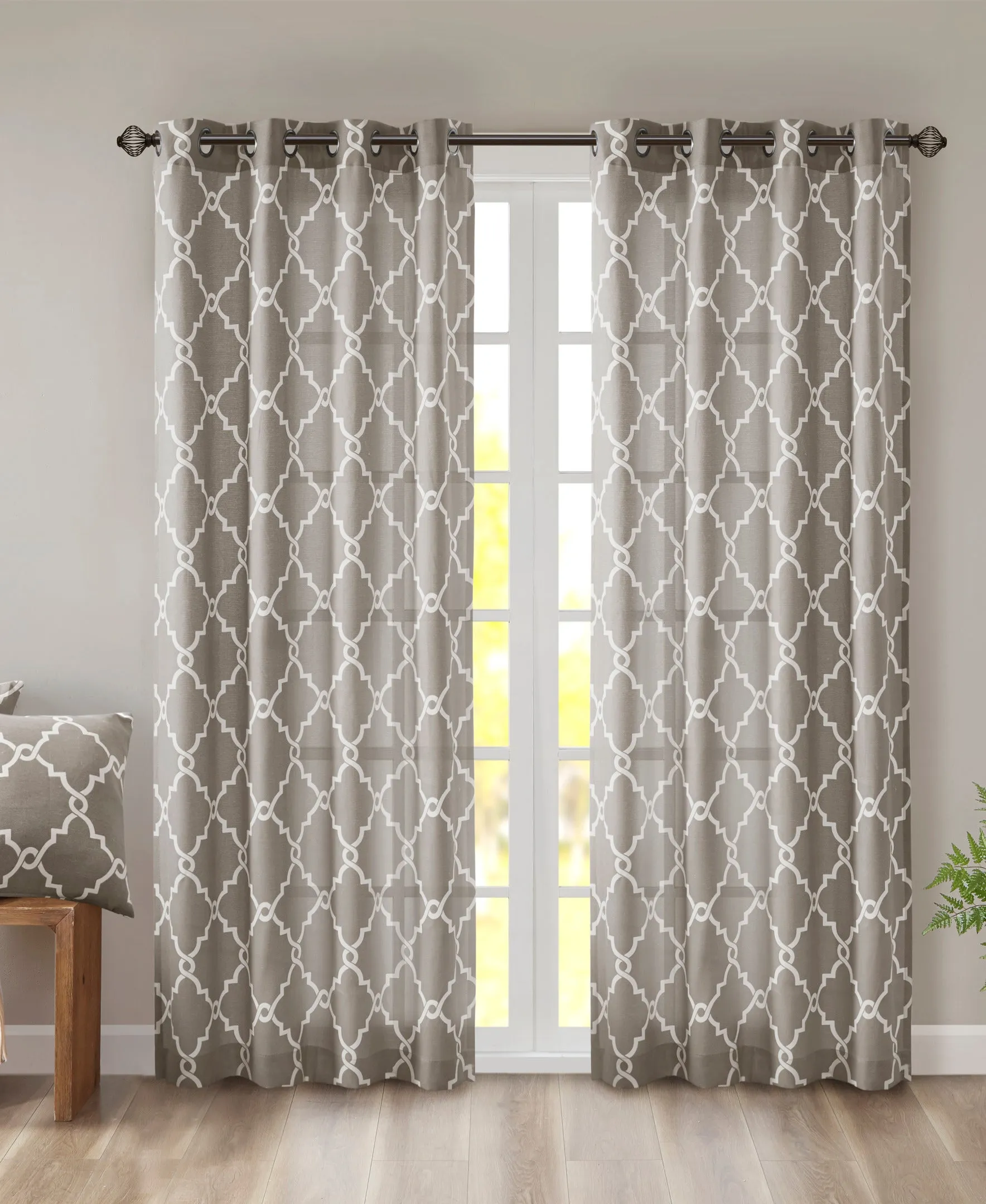 Sereno Fretwork Grommet Top Curtain Panel Seafoam