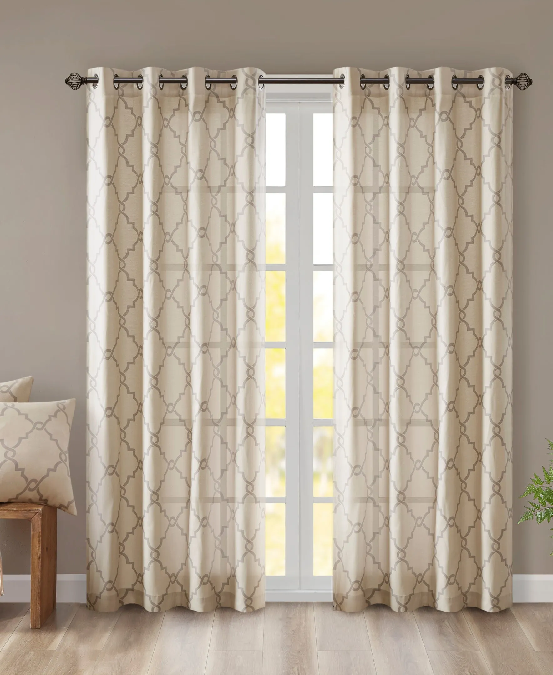 Sereno Fretwork Grommet Top Curtain Panel Seafoam