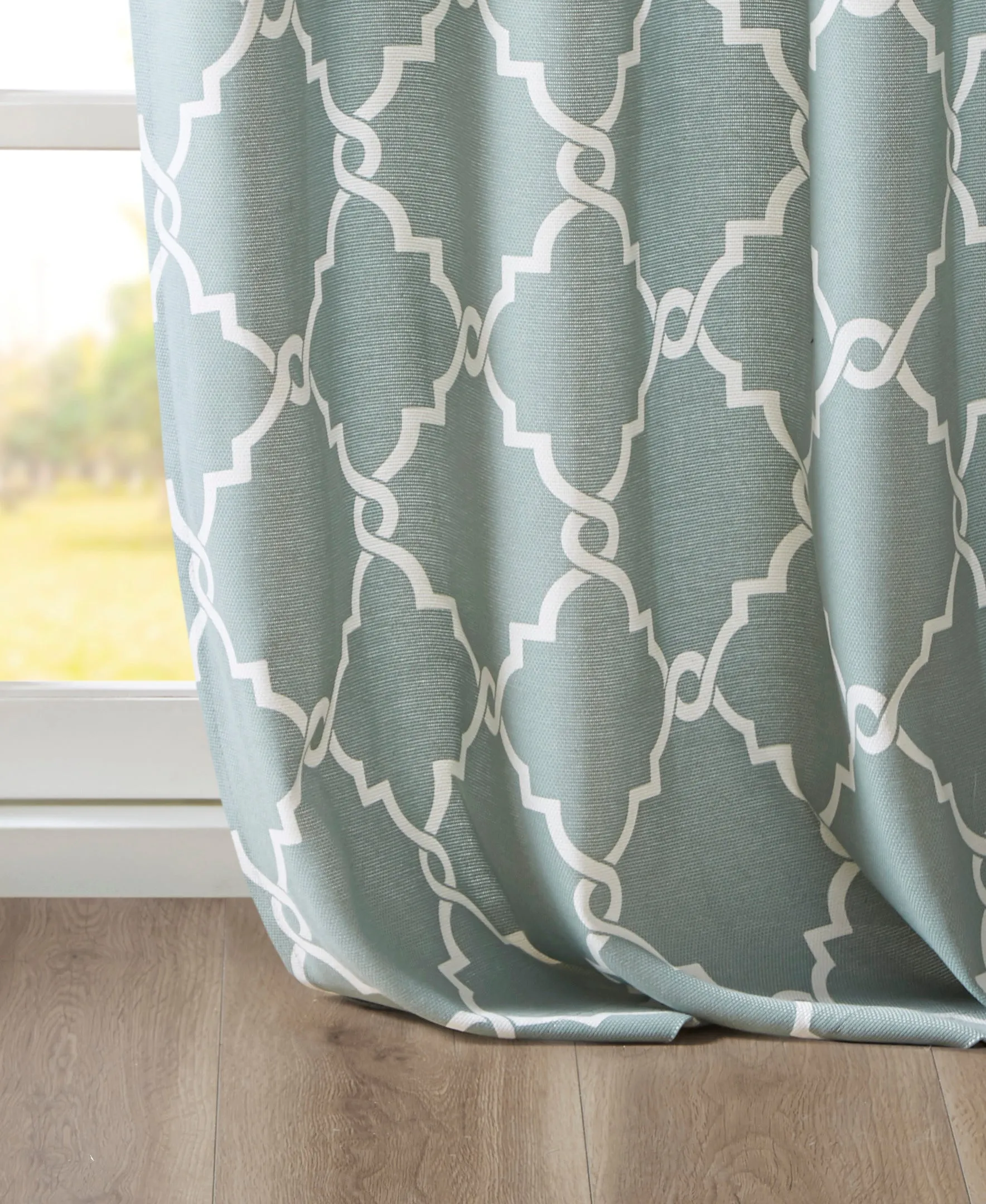 Sereno Fretwork Grommet Top Curtain Panel Seafoam