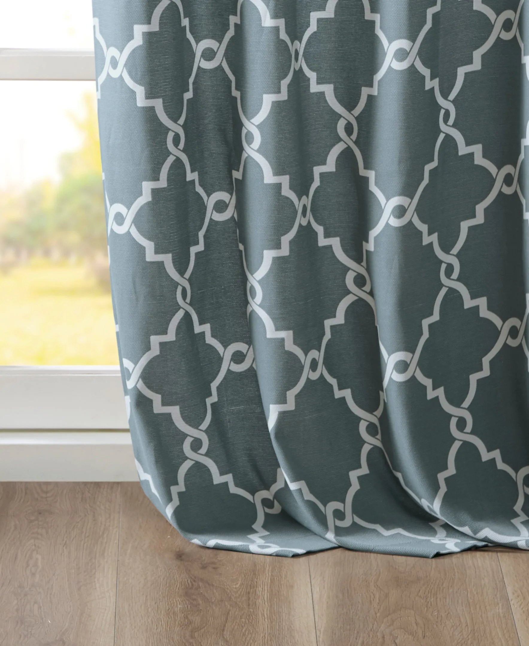 Sereno Fretwork Grommet Top Curtain Panel Seafoam