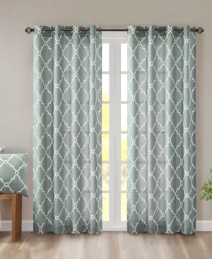 Sereno Fretwork Grommet Top Curtain Panel Seafoam