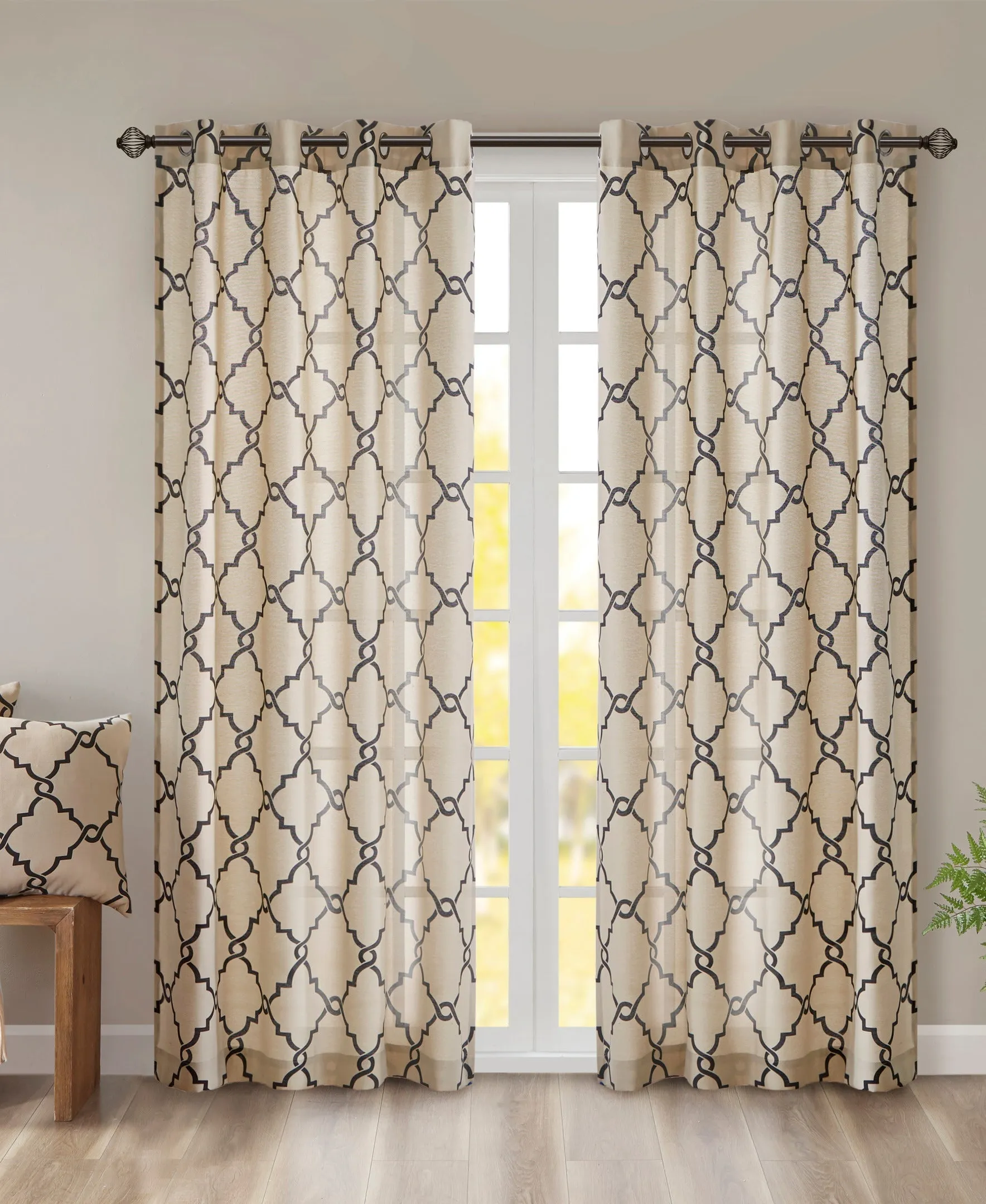 Sereno Fretwork Grommet Top Curtain Panel Seafoam