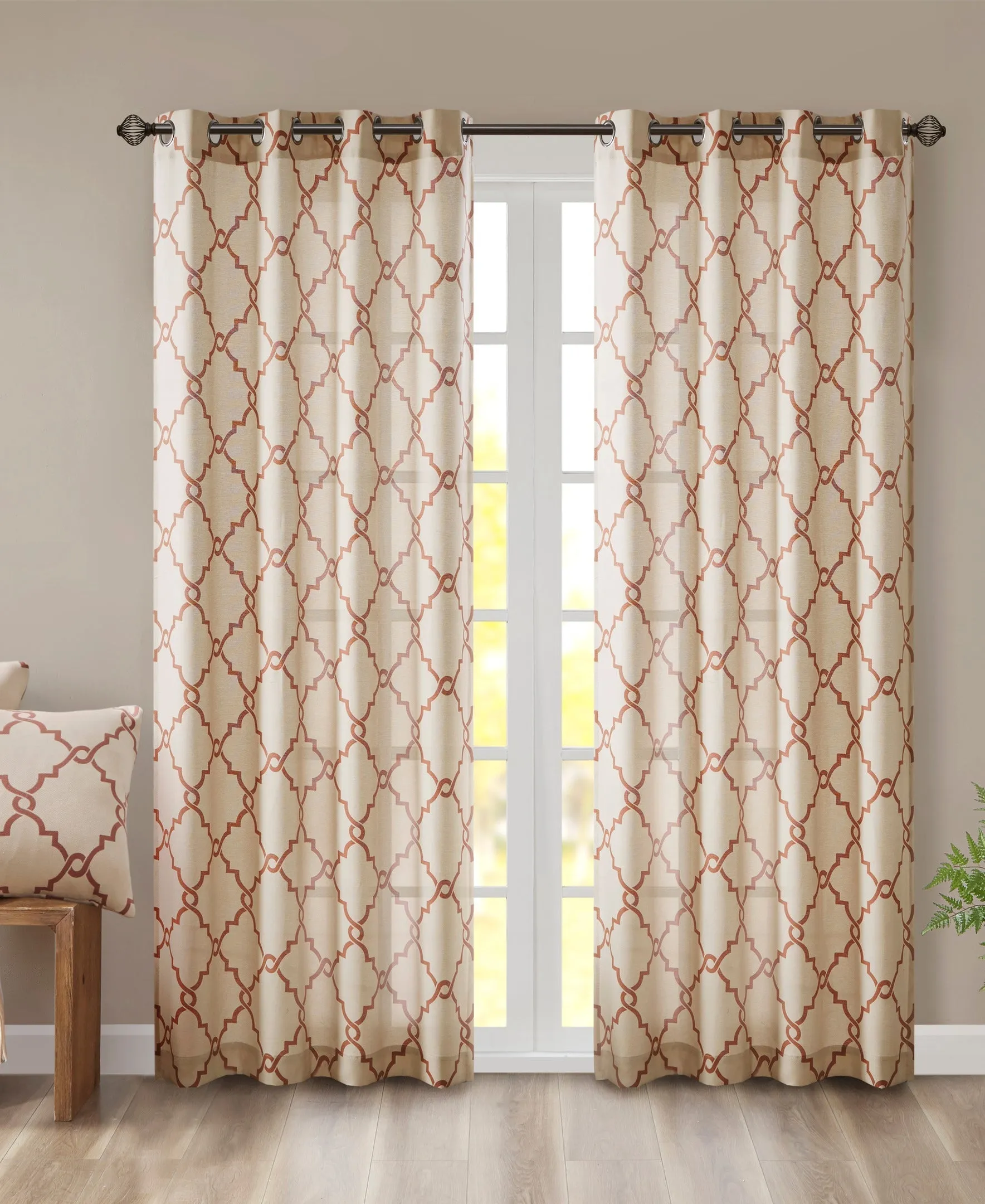 Sereno Fretwork Grommet Top Curtain Panel Seafoam