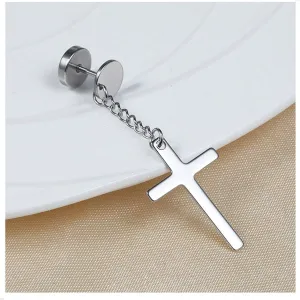 SexeMara 1 Piece Punk Gothic Stainless Steel Stud Earring Cross Round Fake Ear Taper Dumbbell Fashion Women Men Rock Jewelry