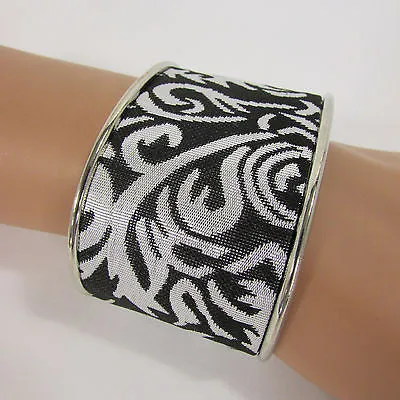 Silve Metal Cuff Bracelet Unique Leaves Detail 2" Long