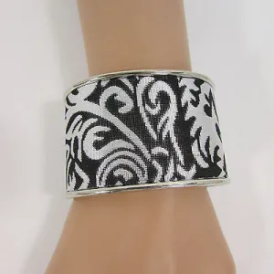 Silve Metal Cuff Bracelet Unique Leaves Detail 2" Long