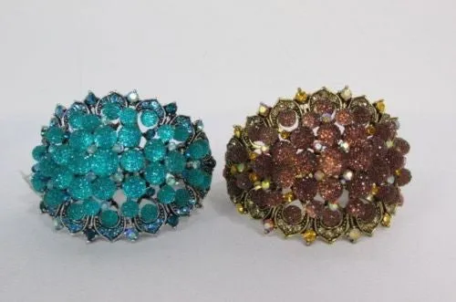 Silver Aqua Blue Gold Brown Bracelet Cuff Flowers Beads Balls Jewelry Accessories