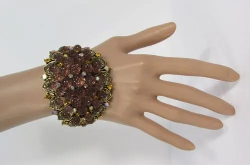Silver Aqua Blue Gold Brown Bracelet Cuff Flowers Beads Balls Jewelry Accessories